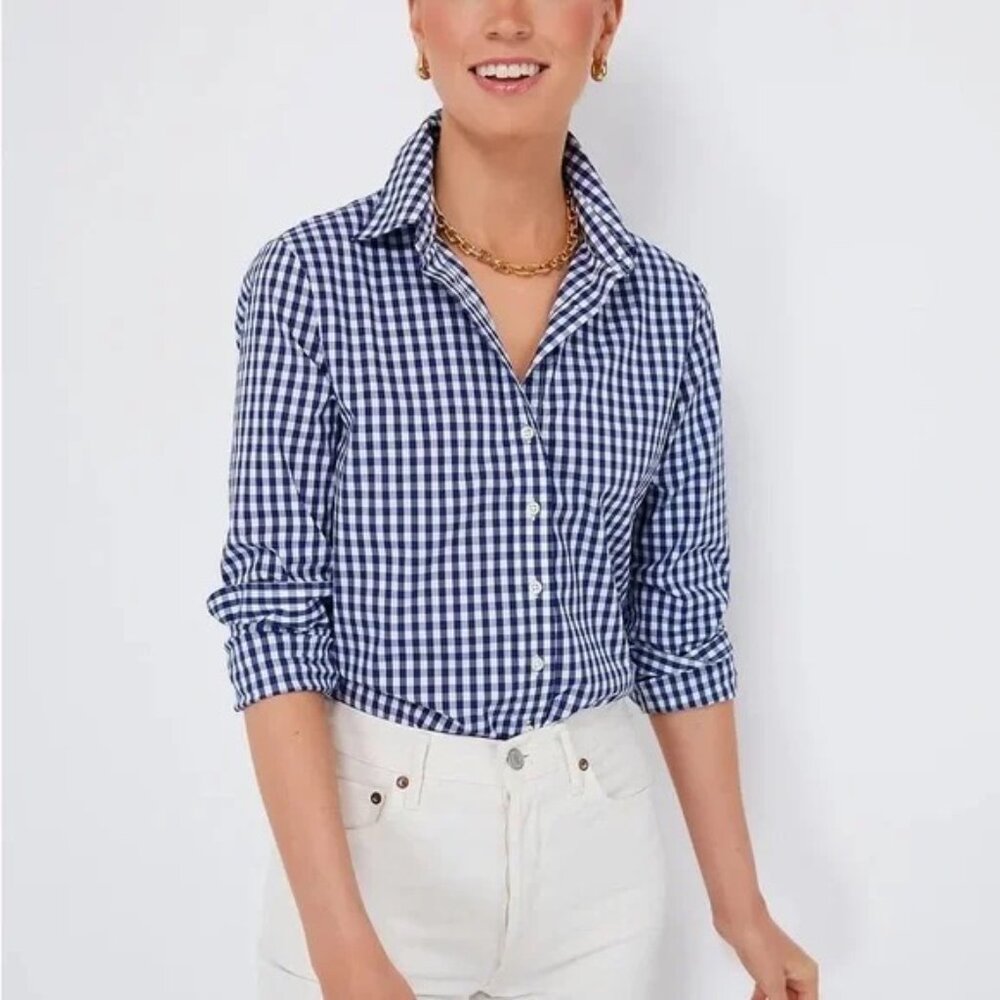 Vineyard Vines Women's Mini Gingham Button Down Size 0 Classic Fit Clean Girl